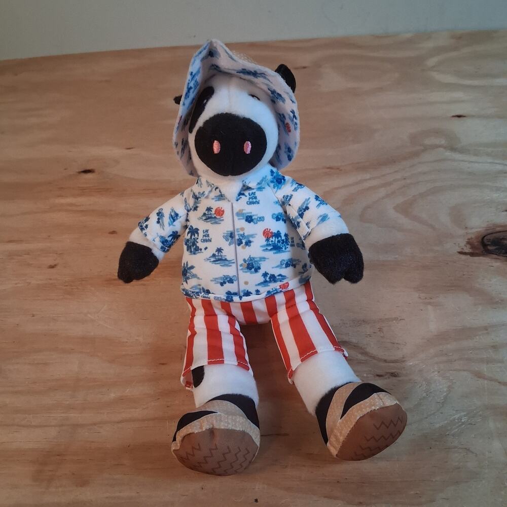 Chick-fil-A Summer 2025 Plush Cow Doll Toy Blue Tropical Island Shirt Cabana 10”
